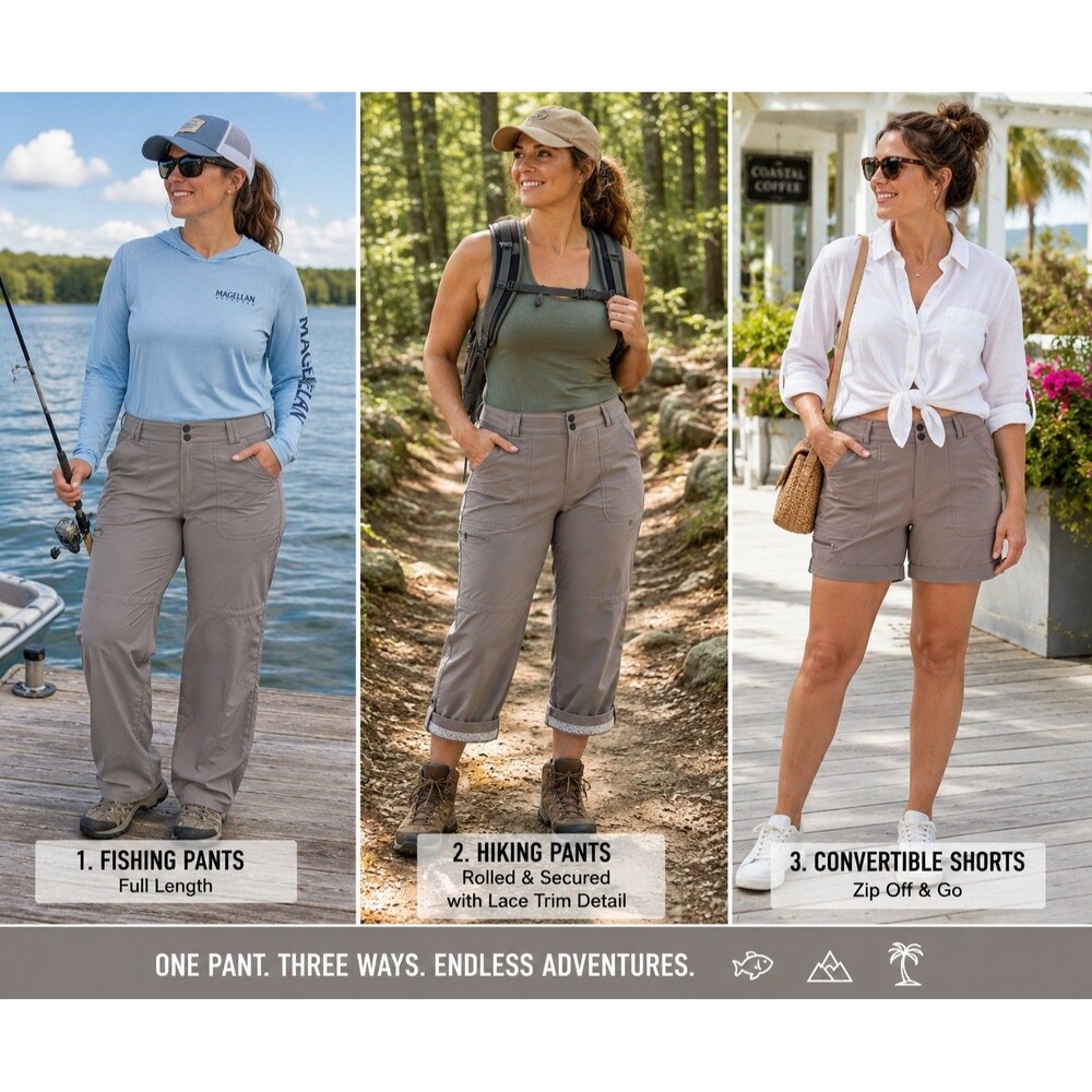 Magellan Women L Convertible Pants Zip Off Shorts Hiking Fishing Cargo NWOT